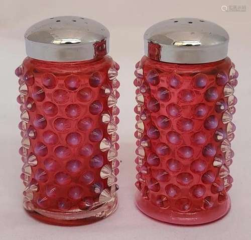 Fenton Hobnail Cranberry Salt & Pepper Shakers