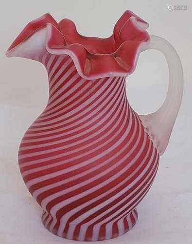 Fenton Cranberry Spiral Cranberry & White Pitcher