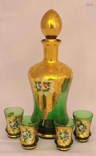 Ucagco Italy Hand Painted Decanter and Glass Set