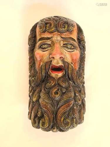 Folk Art Carved Wood Emperor Dancing Mask