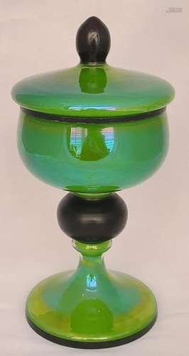 Nice Green MCM Czechoslovakian Compote with Lid