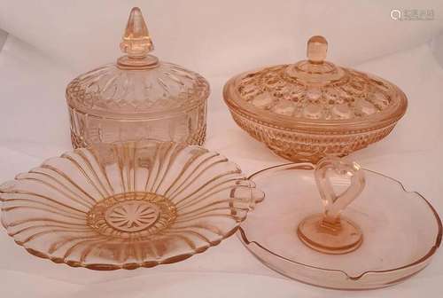 Lot of 4 Vintage Pink Depression Glass Pieces