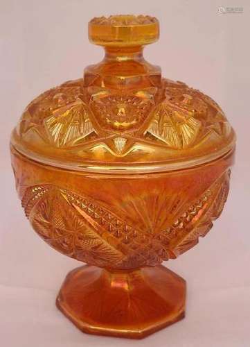 Imperial Hobstar Marigold Candy Dish with Lid