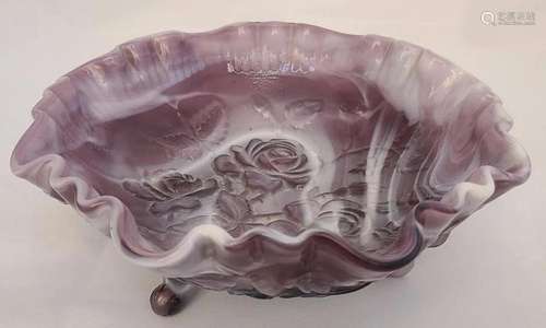 Imperial Slag Glass Open Rose Purple Ruffled Bowl