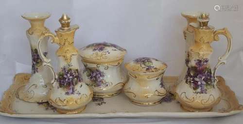 Gorgeous Antique Vanity Set - Hand Painted Flowers