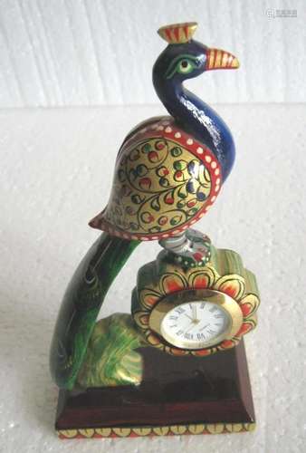 Peacock table clock / watch , wooden