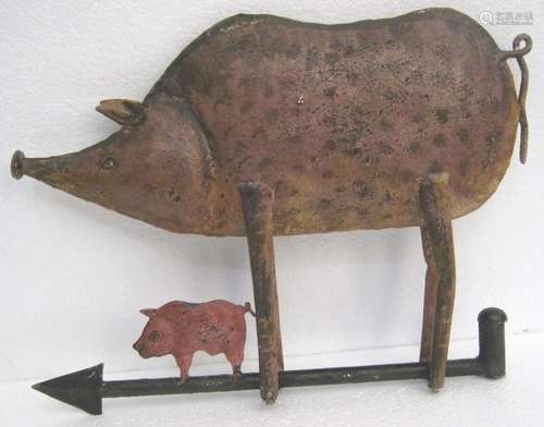 Iron pig with piglet weathervane