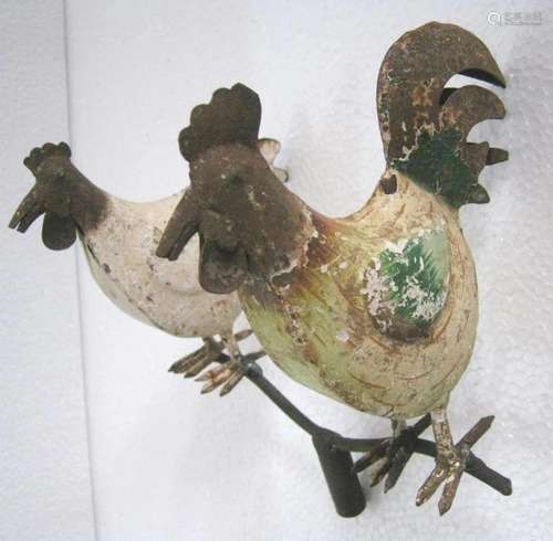 Iron twin rooster weather vane