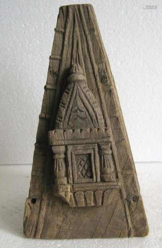 Wooden temple top , fine carving three sides .