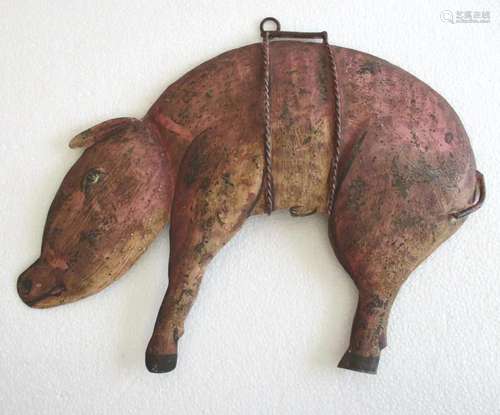 Butcher's trade store display advertisement sign pig .