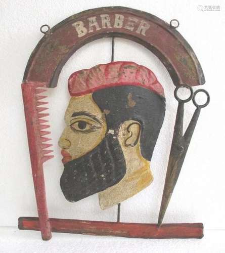 Iron barber trade shop display advertisement sign embossed