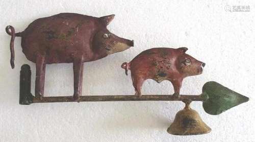 Two pigs and bell weather vane