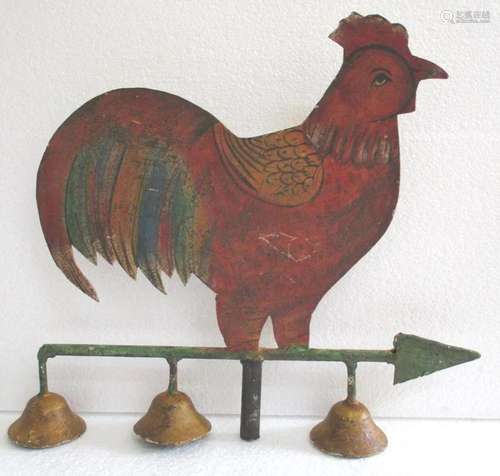 Iron Rooster with three bells weather vane