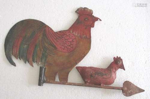 Rooster and hen weather vane