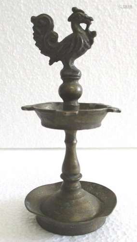 Bronze peacock oil lamp