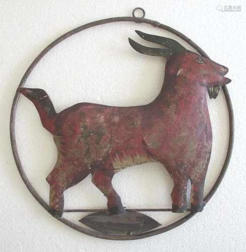 Iron Goat trade advertisement sign embossed , circular frame