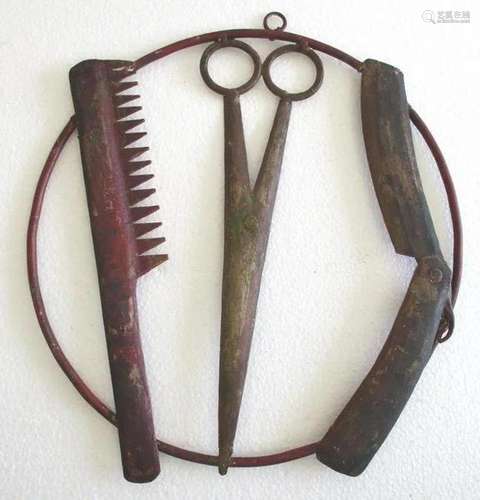 Barber's trade sign razor , scissors and comb wall hangi...