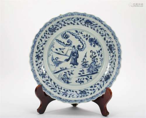 Blue and white figure plate of the Yuan Dynasty