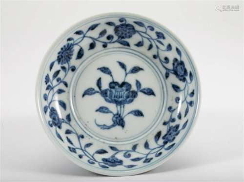 Ming Dynasty blue and white lotus dish with tangled branches