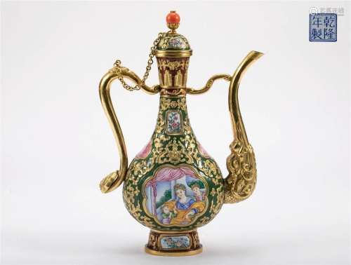 Bronze gilded enamel holding pot in the Qing Dynasty