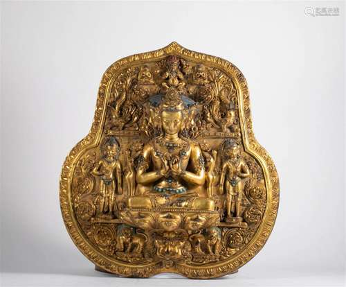 Bronze gilded Buddha plate of the Yuan Dynasty