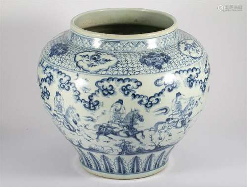 Ming Dynasty blue and white figure pot