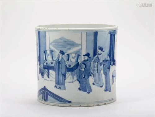 Qing Dynasty blue and white figure pen holder