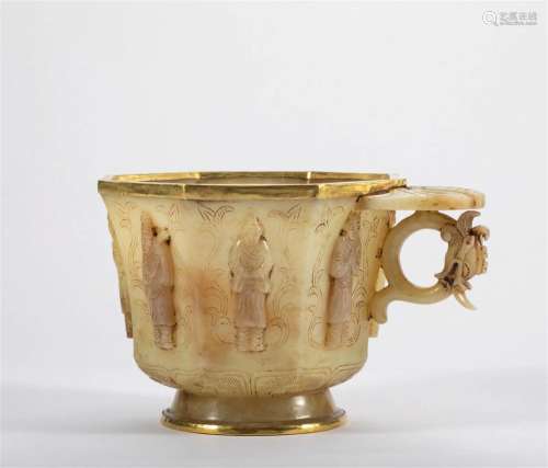 Tang Dynasty White Jade Wrapped Gold Figure Cup