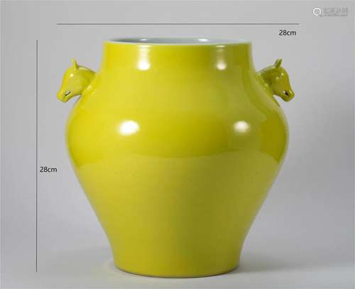 Yellow glazed dog head jar of the Qing Dynasty