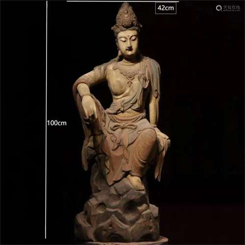 Tang Dynasty wood carving painted Guanyin statue