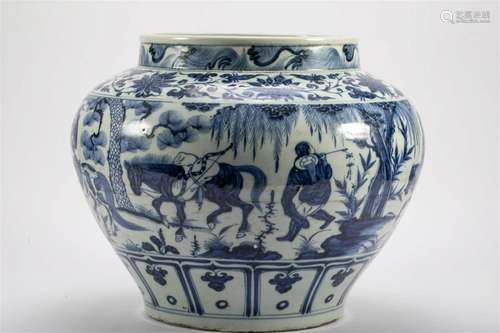 Blue and white figure pot of Yuan Dynasty