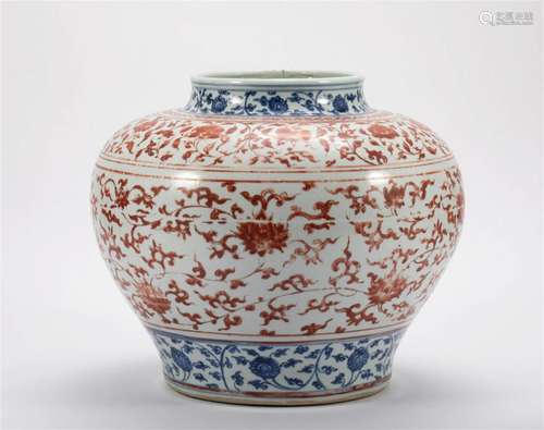 Ming Dynasty red glaze blue and white pot