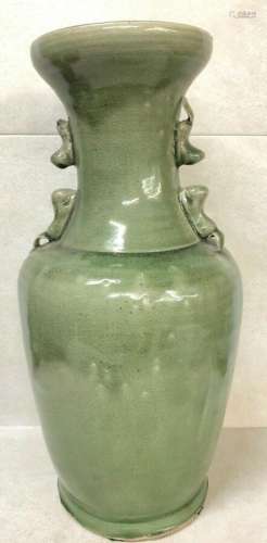 Antique Tall Chinese Crackle- Glazed Celadon Vase 16 1/2”