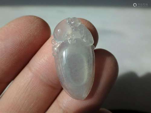 Natural Genuine A Jadeite Jade Icy Lucky Monkey with Melon P...