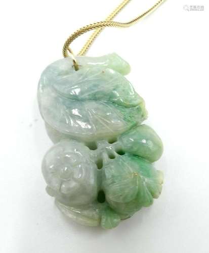 Vintage gold filled chain & carved Chinese natural jade ...
