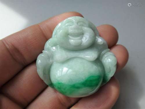 Natural Genuine A Jadeite Jade Floral Sun Green Happy Buddha...