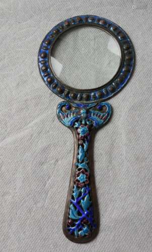 Antique Chinese Champleve Enamel Magnifying Glass Bats Flowe...