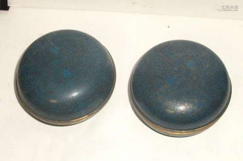 RARE PAIR OF CHINESE CLOISONNE BLUE TURQUOISE COLOR ENAMEL J...