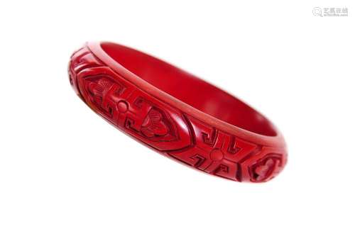 Chinese Beautiful Carved Cinnabar bangle Bracelet
