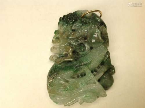 Chinese Natural Jadeite Carved Dragon Plaque Pendant With 14...