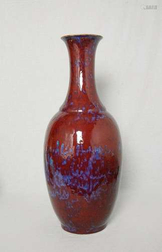 Large  Chinese  Red  Flambe  Glaze  Porcelain  Vase  With  M...