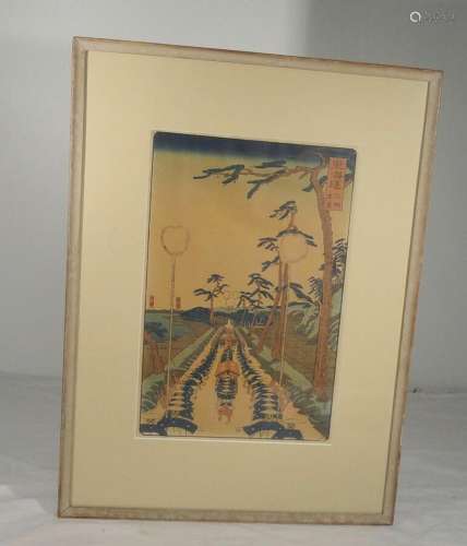 Antique Japanese Vintage Woodblock Print Signed Framed
