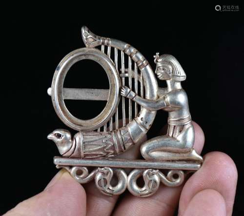 6CM Rare Old Chinese Miao Silver Feng Shui People Bird Beast...