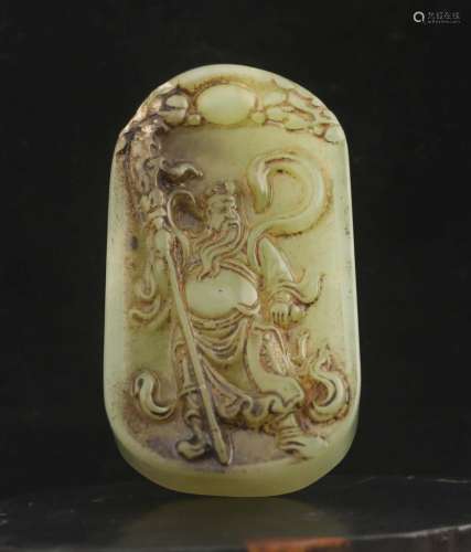 Old natural jade hand-carved statue buddha guan gong 关公 pe...