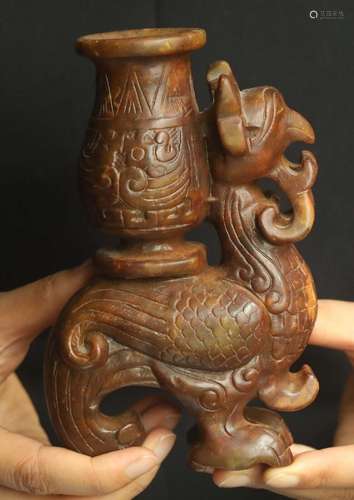 Big Old China natural jade hand-carved statue of dragon bott...