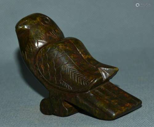 9CM Rare Chinese Old Jade Carved Feng Shui Bird Animal Statu...