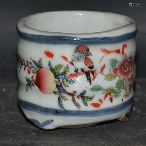Chinese Blue and White Porcelain Censer Colored Flowers Bird...