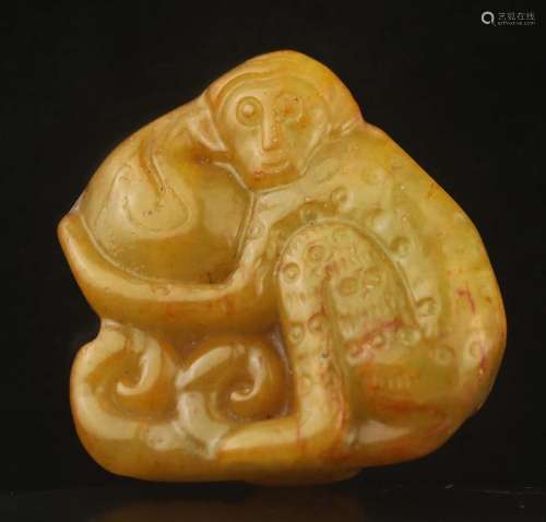 Old natural jade hand-carved statue of monkey pendant #24