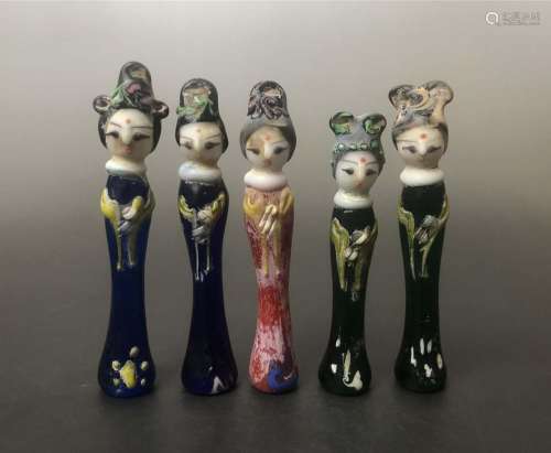 Rare five ancient Chinese old glass women statues