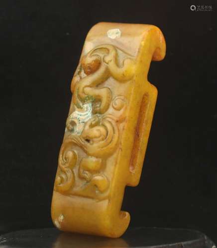 Old natural jade hand-carved statue of dragon belt hook #26